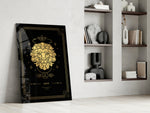Mystical Leo cinematic glass wall art in heritage stairwell