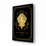 Virgo zodiac tarot cinematic glass wall art beside dresser in teen bedroom