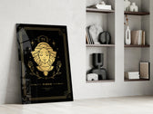 Mystical Virgo cinematic glass wall art in heritage stairwell