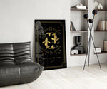 Luxury astrology cinematic glass wall art over walnut console