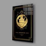 Gold-sigil Aquarius glass wall art in designer-luxury entryway