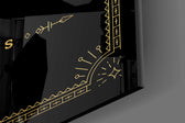 Gold-line zodiac cinematic glass wall art in glamorous powder-room