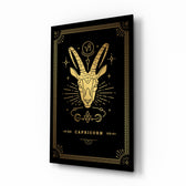 Capricorn zodiac tarot cinematic glass wall art beside dresser in teen bedroom