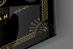Gold-line zodiac cinematic glass wall art in glamorous powder-room