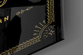 Gold-line zodiac cinematic glass wall art in glamorous powder-room