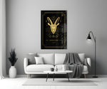 Astrology-themed Capricorn cinematic glass wall art in reading nook