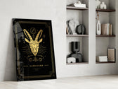 Mystical Capricorn cinematic glass wall art in heritage stairwell