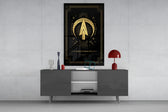Sagittarius celestial cinematic glass wall art in fashion-atelier reception