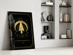 Mystical Sagittarius cinematic glass wall art in heritage stairwell