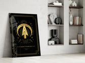 Mystical Sagittarius cinematic glass wall art in heritage stairwell