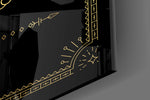 Gold-line zodiac cinematic glass wall art in glamorous powder-room
