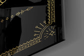 Gold-line zodiac cinematic glass wall art in glamorous powder-room