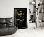 Luxury astrology cinematic glass wall art over walnut console