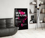 Streetwear-zine cinematic glass wall art over modern dining sideboard