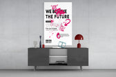 Future-poster ivory cinematic glass wall art in fashion-atelier reception