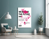 Magenta-spray ivory manifesto cinematic glass wall art in designer den
