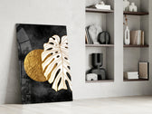 Art-Deco monstera cinematic glass wall art in heritage stairwell