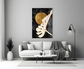 Boho-luxe gold disc cinematic glass wall art in boutique-hotel suite