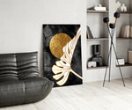 Matisse-style cut-out cinematic glass wall art beside master-bedroom dressing table