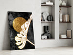 Art-Deco monstera cinematic glass wall art in heritage stairwell