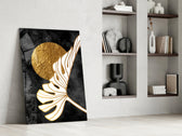 Art-Deco monstera cinematic glass wall art in heritage stairwell