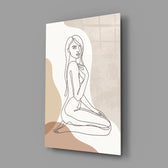 Matisse-style minimalist cinematic glass wall art in wellness studio reception