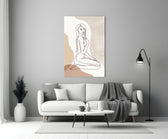 Continuous-line woman cinematic glass wall art in boutique cafe entry