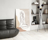 Picasso-line-drawing cinematic glass wall art beside master-bedroom dressing table