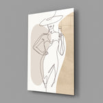Matisse-style champagne woman cinematic glass wall art in fashion-atelier reception