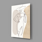 Matisse-style champagne woman cinematic glass wall art in fashion-atelier reception
