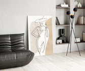 Picasso-line-drawing cinematic glass wall art beside master-bedroom dressing table