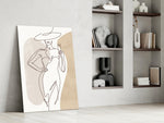 Scandi-modern champagne cinematic glass wall art in heritage hallway