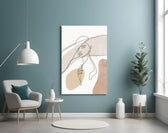 Earth-tone boho cinematic glass wall art in feminine-luxe powder-room
