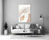 Continuous-line woman cinematic glass wall art in boutique cafe entry
