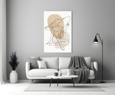 Continuous-line woman cinematic glass wall art in boutique cafe entry