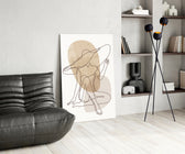Picasso-line-drawing cinematic glass wall art beside master-bedroom dressing table
