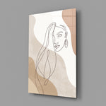 Matisse-style long-hair cinematic glass wall art in wellness studio reception