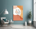 Tangerine boho cinematic glass wall art in feminine-luxe powder-room