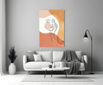 Continuous-line woman cinematic glass wall art in boutique cafe entry