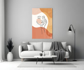 Continuous-line woman cinematic glass wall art in boutique cafe entry