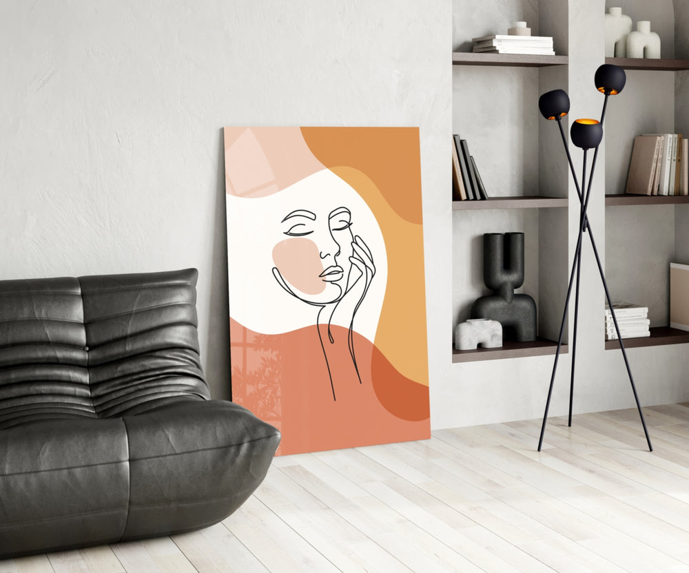 Picasso-line-drawing cinematic glass wall art beside master-bedroom dressing table