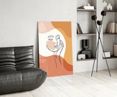 Picasso-line-drawing cinematic glass wall art beside master-bedroom dressing table