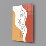 Matisse-style throat-and-hand cinematic glass wall art in wellness studio reception