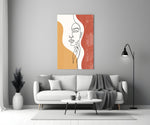 Continuous-line woman cinematic glass wall art in boutique cafe entry