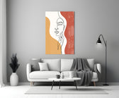 Continuous-line woman cinematic glass wall art in boutique cafe entry