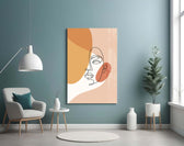 Marigold-and-peach boho cinematic glass wall art in feminine-luxe powder-room