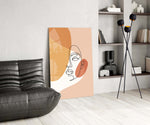 Picasso-line-drawing cinematic glass wall art beside master-bedroom dressing table