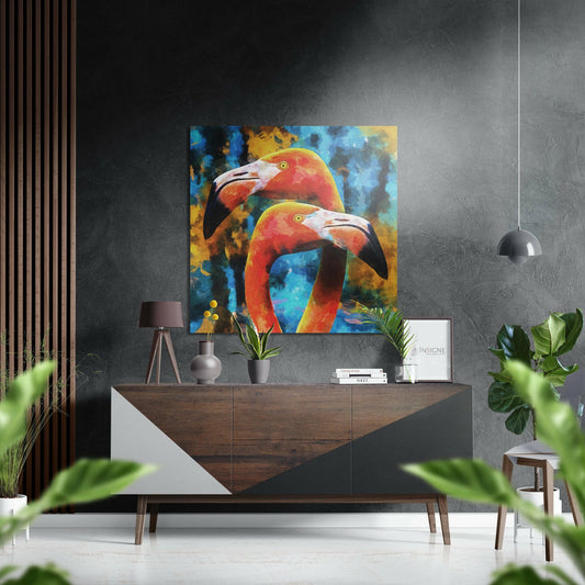 Flamingos Brushed Aluminium Dibond Wall Art.
