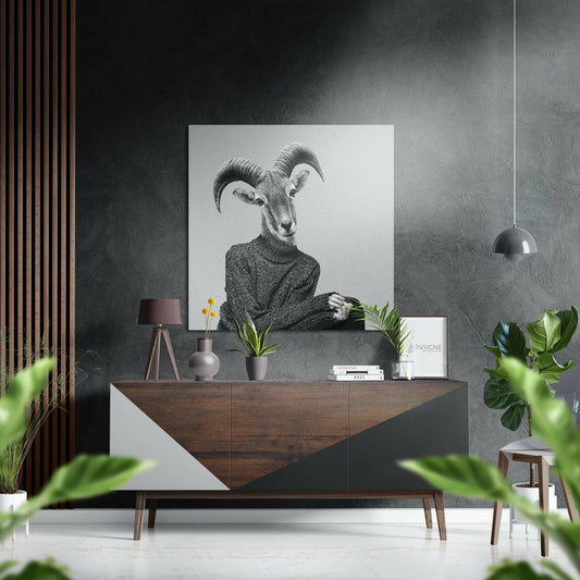 Goat-Headed Brushed Aluminium Dibond Wall Art.
