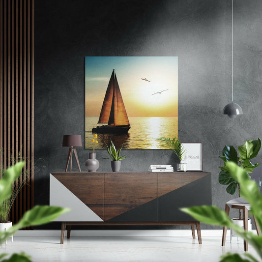 Sailing to Sunset Brushed Aluminium Dibond Wall Art.